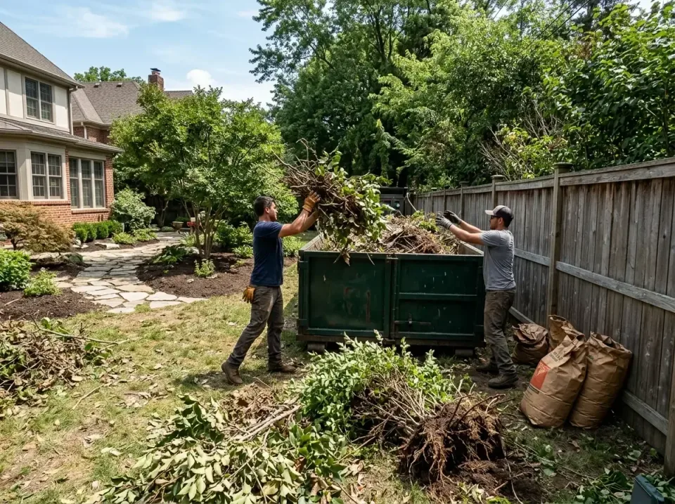 backyard-landscaping-cleanup-p-002 — specialist at work, Cheapest Dumpster Rentals in United States